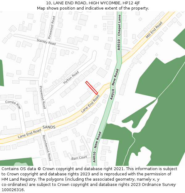 10, LANE END ROAD, HIGH WYCOMBE, HP12 4JF: Location map and indicative extent of plot