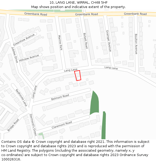 10, LANG LANE, WIRRAL, CH48 5HF: Location map and indicative extent of plot