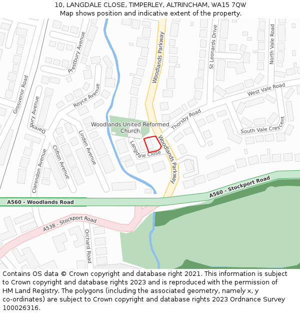 10, LANGDALE CLOSE, TIMPERLEY, ALTRINCHAM, WA15 7QW: Location map and indicative extent of plot
