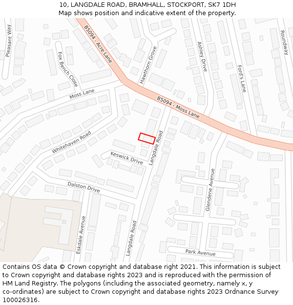 10, LANGDALE ROAD, BRAMHALL, STOCKPORT, SK7 1DH: Location map and indicative extent of plot
