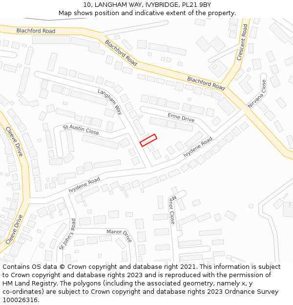 10, LANGHAM WAY, IVYBRIDGE, PL21 9BY: Location map and indicative extent of plot