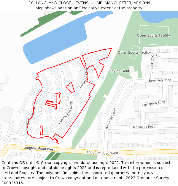10, LANGLAND CLOSE, LEVENSHULME, MANCHESTER, M19 3YN: Location map and indicative extent of plot