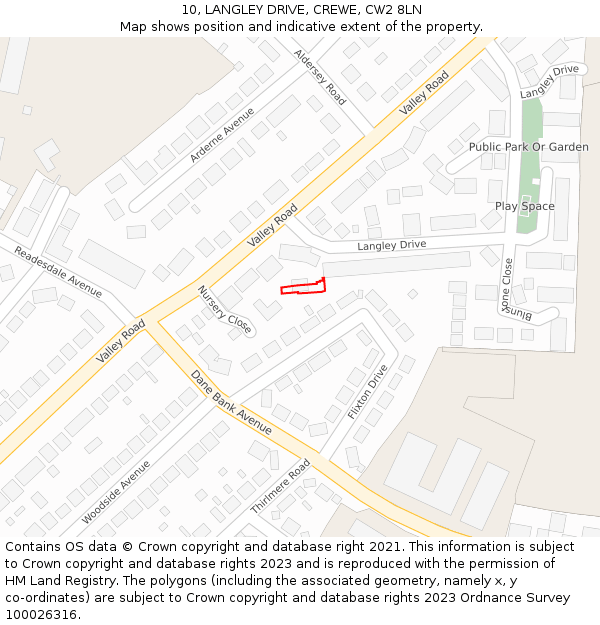 10, LANGLEY DRIVE, CREWE, CW2 8LN: Location map and indicative extent of plot