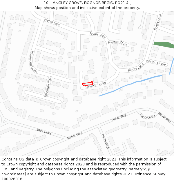 10, LANGLEY GROVE, BOGNOR REGIS, PO21 4LJ: Location map and indicative extent of plot