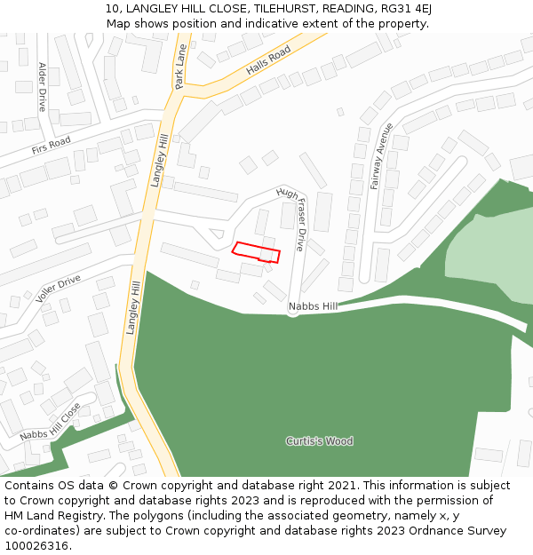 10, LANGLEY HILL CLOSE, TILEHURST, READING, RG31 4EJ: Location map and indicative extent of plot