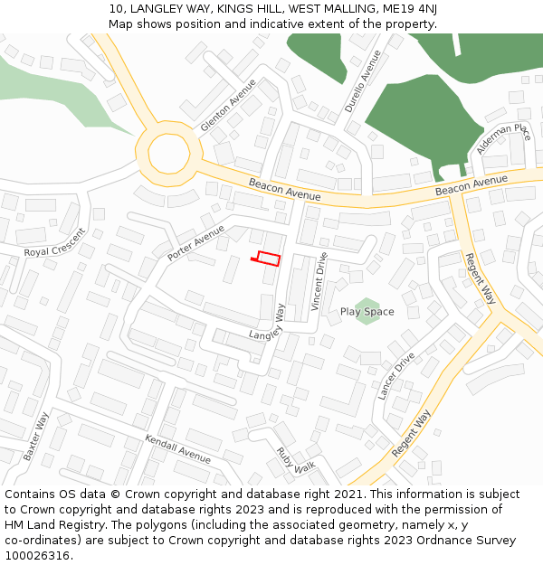 10, LANGLEY WAY, KINGS HILL, WEST MALLING, ME19 4NJ: Location map and indicative extent of plot