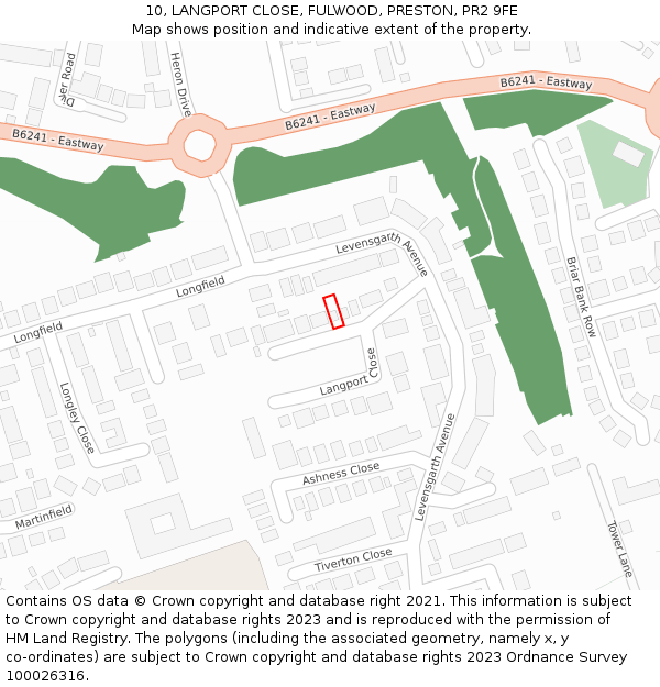 10, LANGPORT CLOSE, FULWOOD, PRESTON, PR2 9FE: Location map and indicative extent of plot