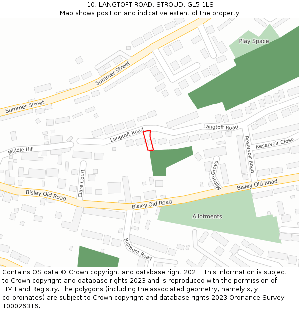 10, LANGTOFT ROAD, STROUD, GL5 1LS: Location map and indicative extent of plot