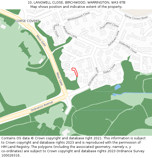 10, LANGWELL CLOSE, BIRCHWOOD, WARRINGTON, WA3 6TB: Location map and indicative extent of plot