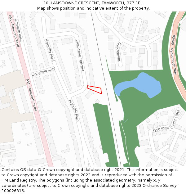 10, LANSDOWNE CRESCENT, TAMWORTH, B77 1EH: Location map and indicative extent of plot