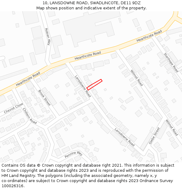 10, LANSDOWNE ROAD, SWADLINCOTE, DE11 9DZ: Location map and indicative extent of plot
