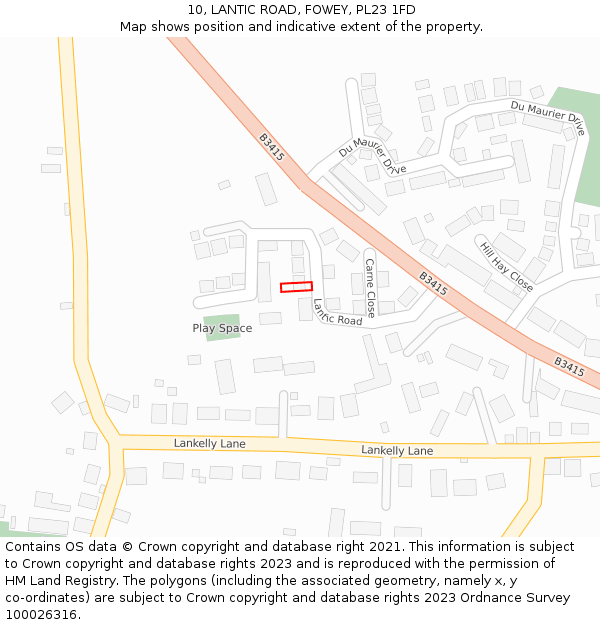 10, LANTIC ROAD, FOWEY, PL23 1FD: Location map and indicative extent of plot