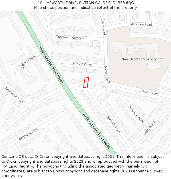 10, LAPWORTH DRIVE, SUTTON COLDFIELD, B73 6QG: Location map and indicative extent of plot