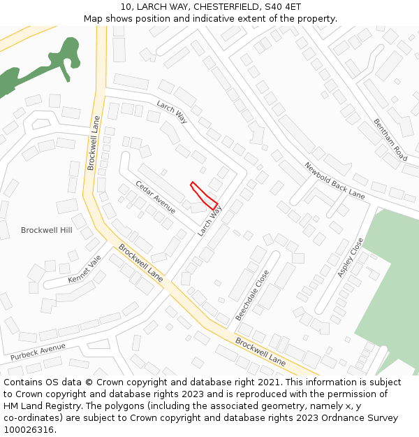 10, LARCH WAY, CHESTERFIELD, S40 4ET: Location map and indicative extent of plot