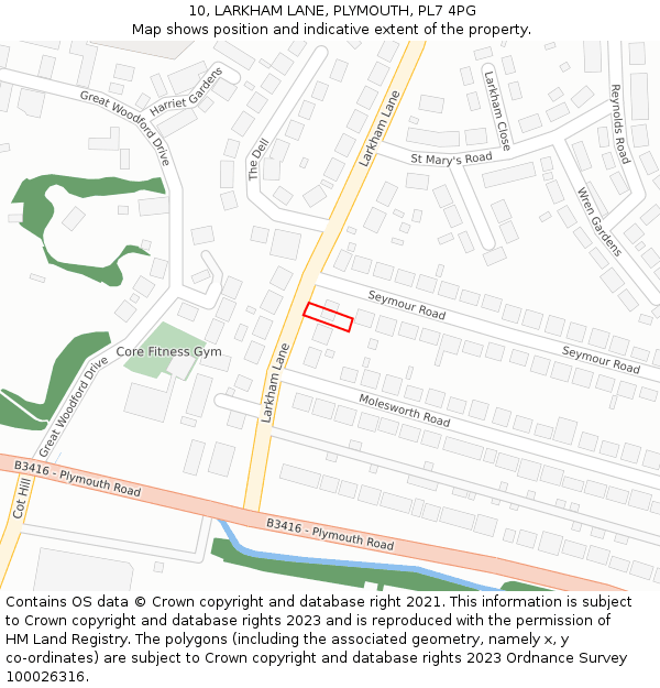 10, LARKHAM LANE, PLYMOUTH, PL7 4PG: Location map and indicative extent of plot