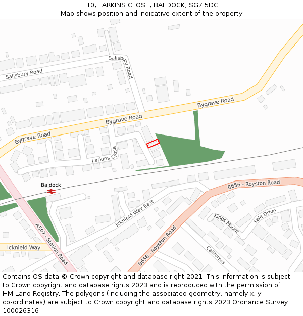 10, LARKINS CLOSE, BALDOCK, SG7 5DG: Location map and indicative extent of plot