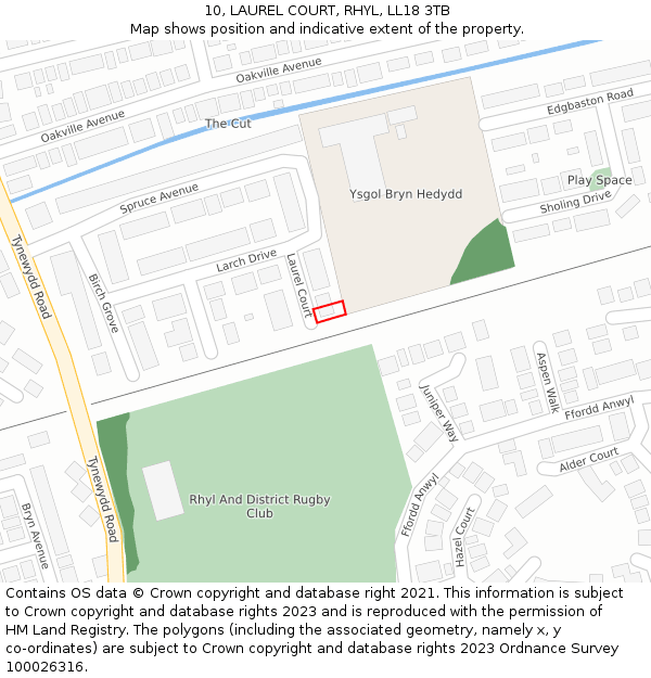 10, LAUREL COURT, RHYL, LL18 3TB: Location map and indicative extent of plot