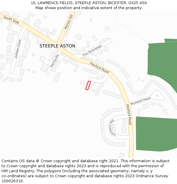 10, LAWRENCE FIELDS, STEEPLE ASTON, BICESTER, OX25 4SX: Location map and indicative extent of plot