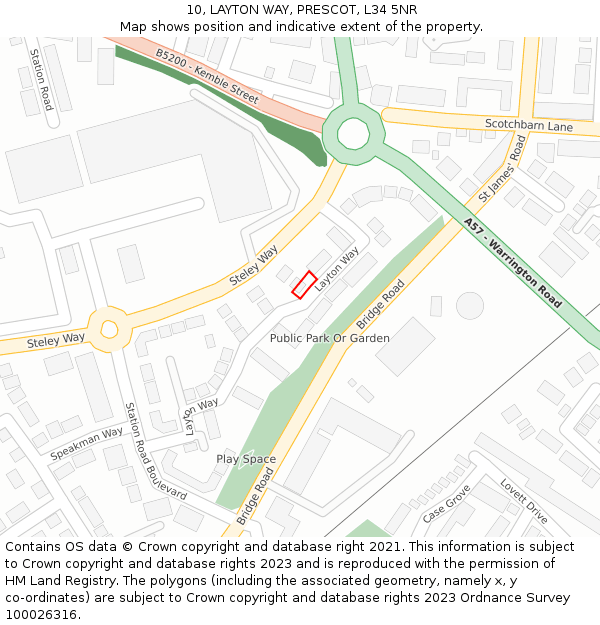 10, LAYTON WAY, PRESCOT, L34 5NR: Location map and indicative extent of plot