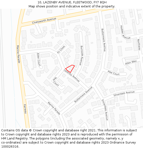 10, LAZENBY AVENUE, FLEETWOOD, FY7 8QH: Location map and indicative extent of plot