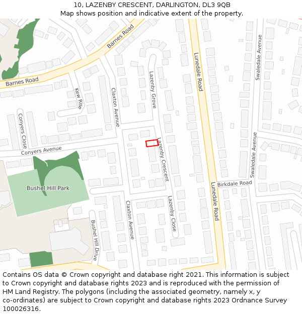 10, LAZENBY CRESCENT, DARLINGTON, DL3 9QB: Location map and indicative extent of plot
