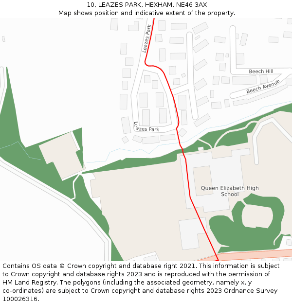10, LEAZES PARK, HEXHAM, NE46 3AX: Location map and indicative extent of plot
