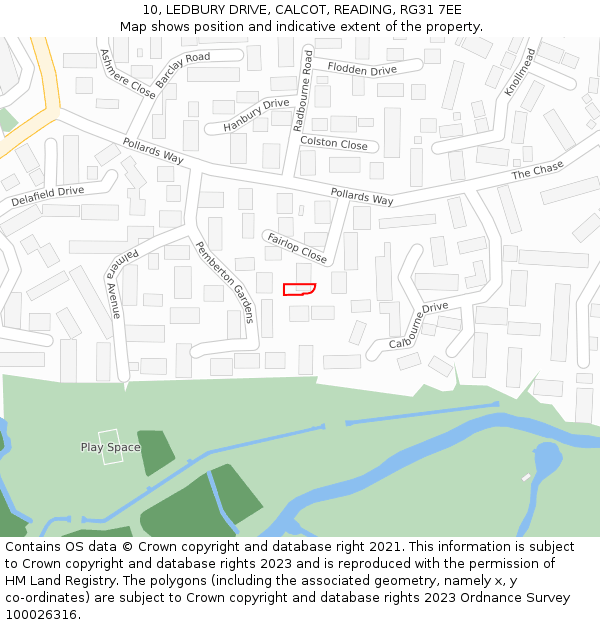 10, LEDBURY DRIVE, CALCOT, READING, RG31 7EE: Location map and indicative extent of plot