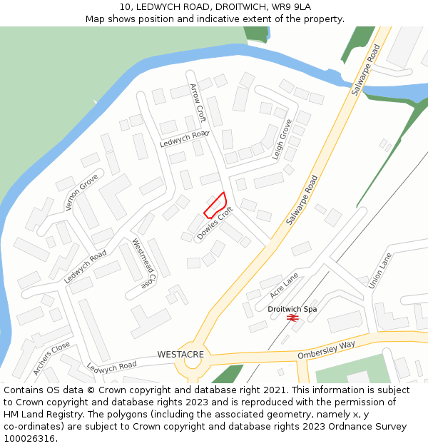 10, LEDWYCH ROAD, DROITWICH, WR9 9LA: Location map and indicative extent of plot