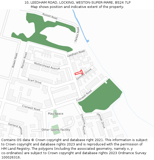 10, LEEDHAM ROAD, LOCKING, WESTON-SUPER-MARE, BS24 7LP: Location map and indicative extent of plot