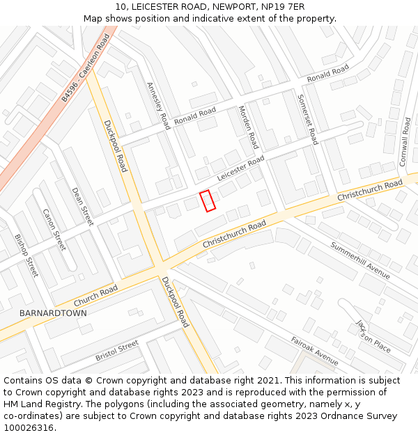 10, LEICESTER ROAD, NEWPORT, NP19 7ER: Location map and indicative extent of plot