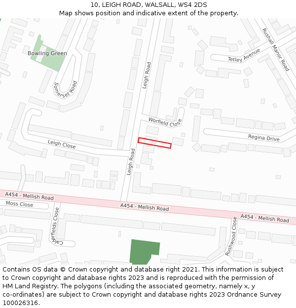 10, LEIGH ROAD, WALSALL, WS4 2DS: Location map and indicative extent of plot
