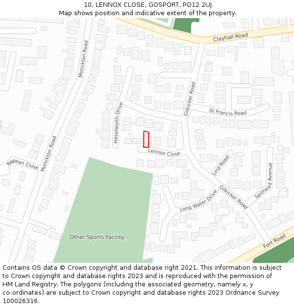 10, LENNOX CLOSE, GOSPORT, PO12 2UJ: Location map and indicative extent of plot