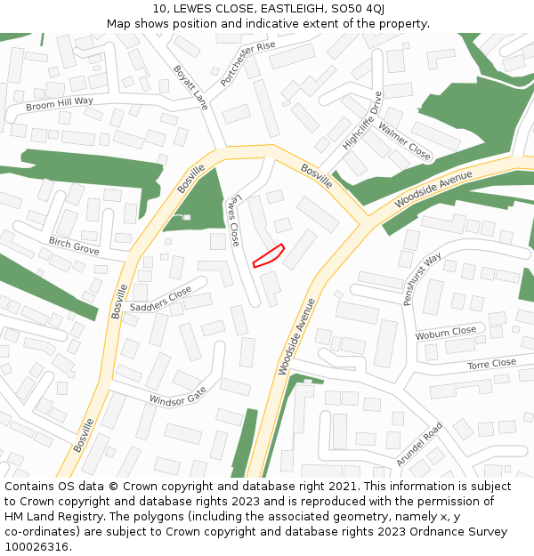 10, LEWES CLOSE, EASTLEIGH, SO50 4QJ: Location map and indicative extent of plot