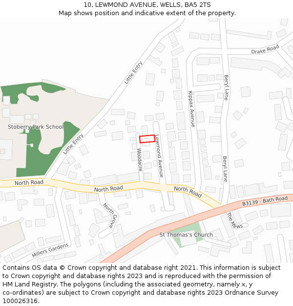 10, LEWMOND AVENUE, WELLS, BA5 2TS: Location map and indicative extent of plot