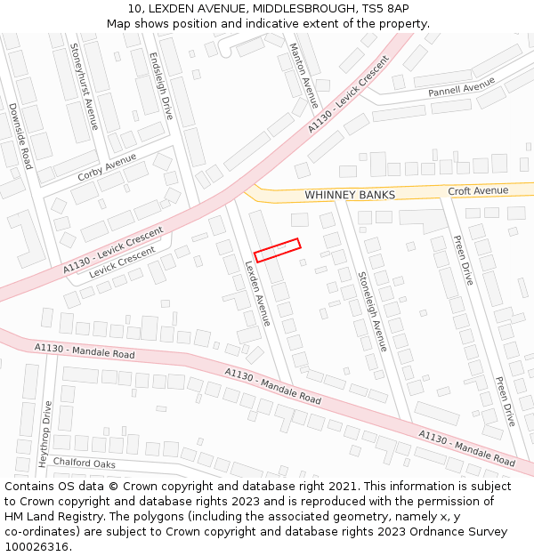 10, LEXDEN AVENUE, MIDDLESBROUGH, TS5 8AP: Location map and indicative extent of plot