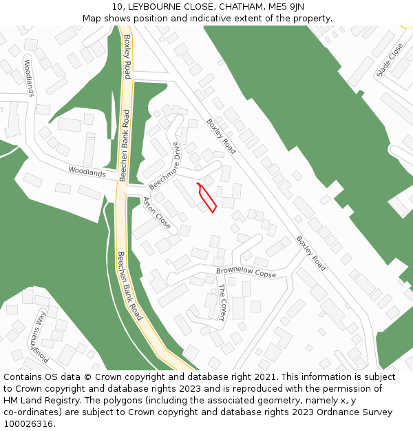10, LEYBOURNE CLOSE, CHATHAM, ME5 9JN: Location map and indicative extent of plot