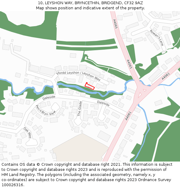 10, LEYSHON WAY, BRYNCETHIN, BRIDGEND, CF32 9AZ: Location map and indicative extent of plot