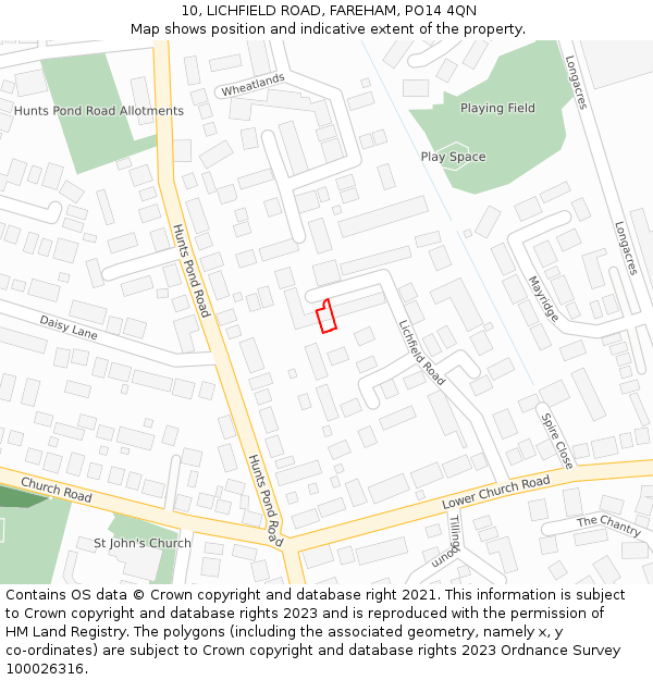 10, LICHFIELD ROAD, FAREHAM, PO14 4QN: Location map and indicative extent of plot