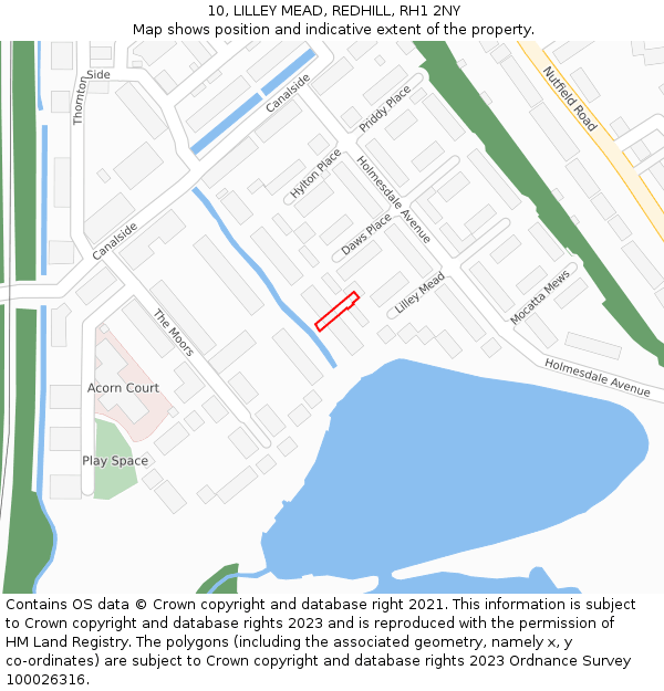 10, LILLEY MEAD, REDHILL, RH1 2NY: Location map and indicative extent of plot