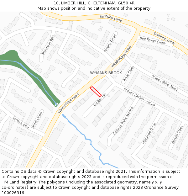 10, LIMBER HILL, CHELTENHAM, GL50 4RJ: Location map and indicative extent of plot