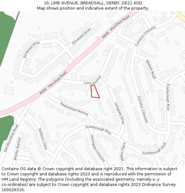 10, LIME AVENUE, BREADSALL, DERBY, DE21 4GD: Location map and indicative extent of plot