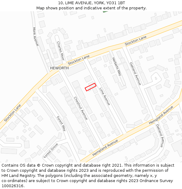 10, LIME AVENUE, YORK, YO31 1BT: Location map and indicative extent of plot