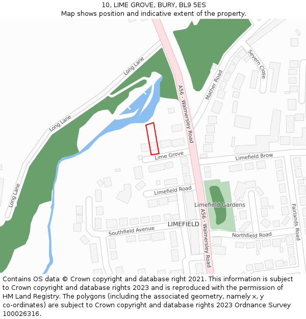 10, LIME GROVE, BURY, BL9 5ES: Location map and indicative extent of plot