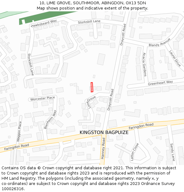 10, LIME GROVE, SOUTHMOOR, ABINGDON, OX13 5DN: Location map and indicative extent of plot