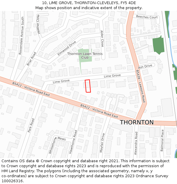 10, LIME GROVE, THORNTON-CLEVELEYS, FY5 4DE: Location map and indicative extent of plot