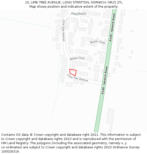 10, LIME TREE AVENUE, LONG STRATTON, NORWICH, NR15 2TL: Location map and indicative extent of plot