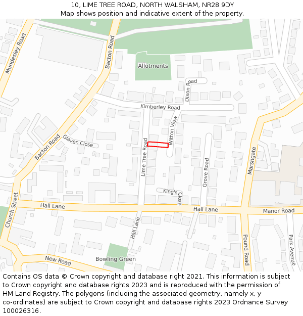 10, LIME TREE ROAD, NORTH WALSHAM, NR28 9DY: Location map and indicative extent of plot