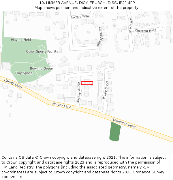 10, LIMMER AVENUE, DICKLEBURGH, DISS, IP21 4PP: Location map and indicative extent of plot