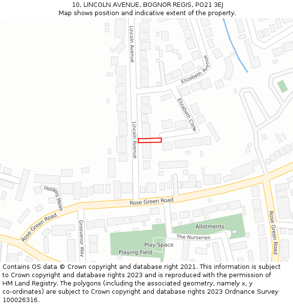 10, LINCOLN AVENUE, BOGNOR REGIS, PO21 3EJ: Location map and indicative extent of plot