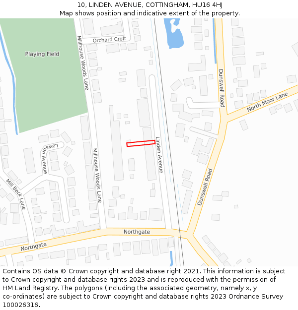 10, LINDEN AVENUE, COTTINGHAM, HU16 4HJ: Location map and indicative extent of plot